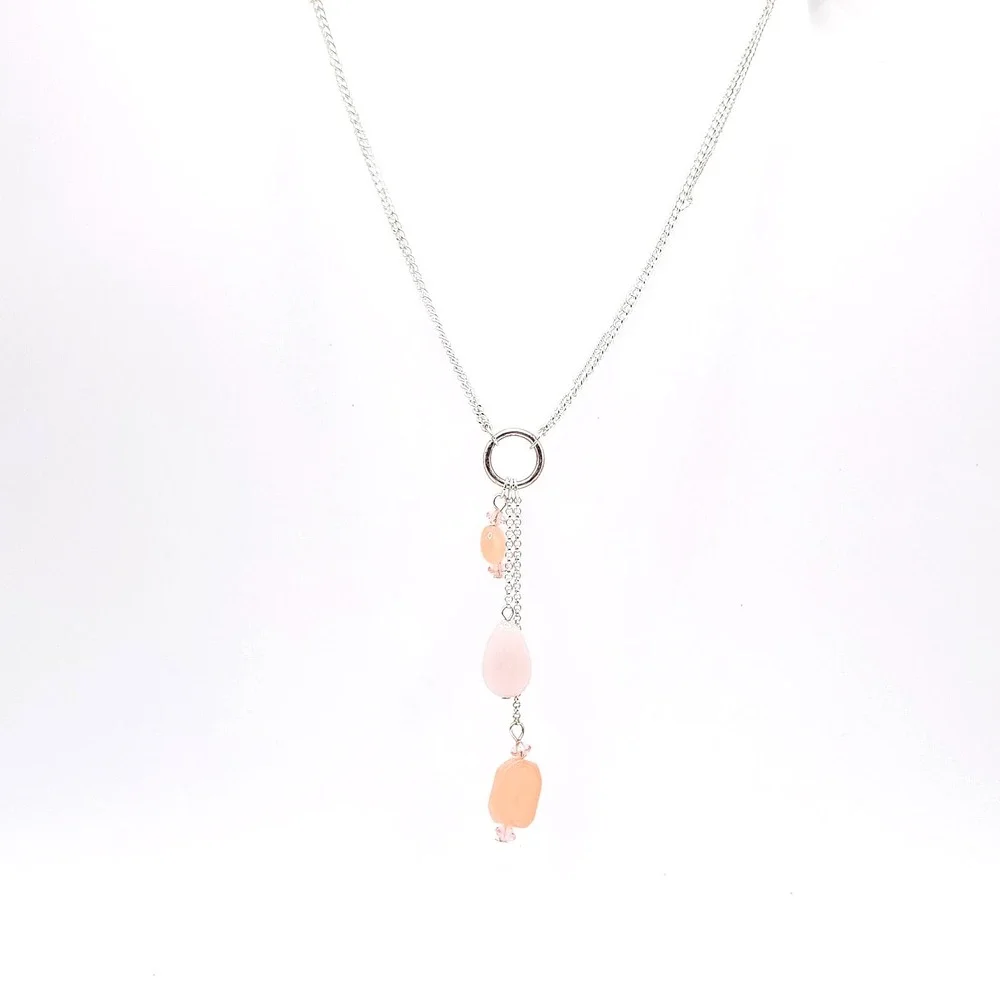 Bill Blass Double Strand Necklace‎ Pink Bead Signed Silver